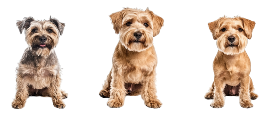 Collection of three dogs happy Soft Coated Wheaten Terriers set isolated on white background