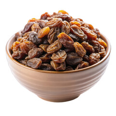 Obraz premium Bowl of brown raisins isolated on transparent background