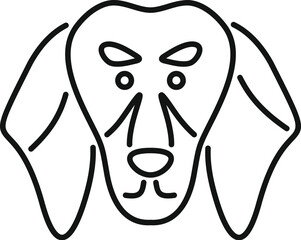 Simple line drawing of a dog head logo, showing a calm dachshund face