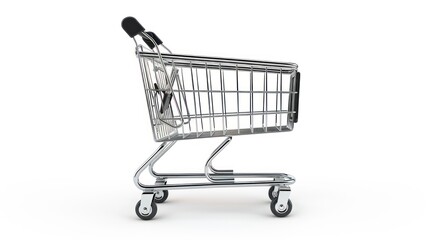 shopping cart side view trolley red colour on white background