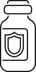 Line art icon of a supplement bottle featuring a shield, representing immune system support