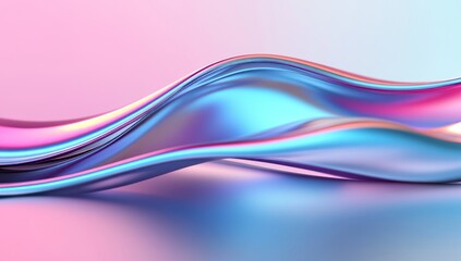 3d render, abstract background with iridescent holographic fluid waves in blue and purple colors, liquid shapes