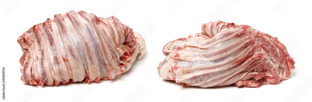 Wall mural raw lamb meat on white background