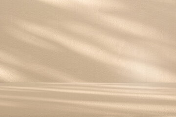 Studio style background wall decoration presentation uses white and beige tones. with shadows cast from a nearby window, concept creating a decorative backdrop.