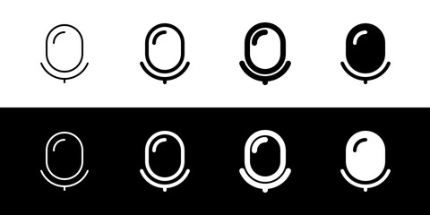 Vector microphone, podcast, recorder icon. Black, white background. Perfect for app and web interfaces, infographics, presentations, marketing, etc.