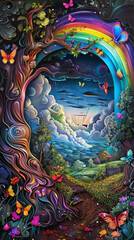 Fototapeta premium background with space, A colorful fairytale background with a strong sense of layers.