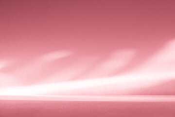 Studio style background wall decoration presentation uses white and pink tones. with shadows cast from a nearby window, concept creating a decorative backdrop.