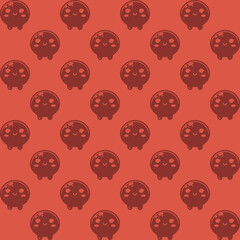 Cute cartoon kawaii pattern on Dark brown background. Seamless design for fabric, wallpaper, and children's products.