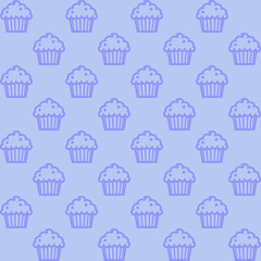 Cute cartoon kawaii pattern on Purple, blue background. Seamless design for fabric, wallpaper, and children's products.