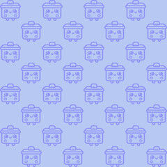 Cute cartoon kawaii pattern on purple background. Seamless design for fabric, wallpaper, and children's products.