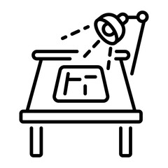 A line style icon of drafting table with lamp 