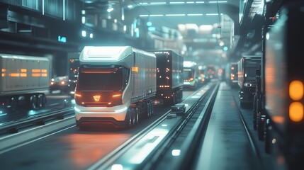 Fototapeta premium Hyper-efficient transport system with smart trucks, Intercity view