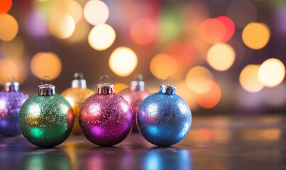Obraz premium Rainbow Christmas balls with lights