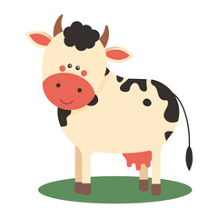 Farm animals on white background. Cute cow vector illustration in flat style.