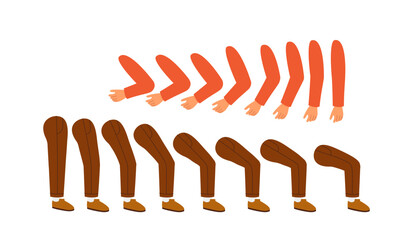 Old man constructor. Grandfather in casual clothes. Kit for creating animations. Pack of legs and hands. Customization of character. Flat vector collection