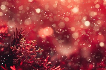 Magical Red Christmas Background with Sparkling Snowflakes and Holiday Cheer for a Festive Winter Wonderland