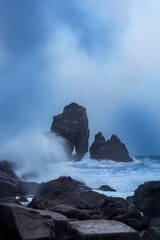 Storm on the coasts of the Cantabrian Sea in San Juan de Gaztelugatxe