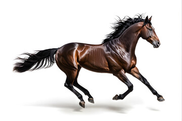Bay stallion run gallop isolated on white background
