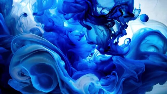 Abstract blue ink swirl in water, artistic background, motion and fluidity concept