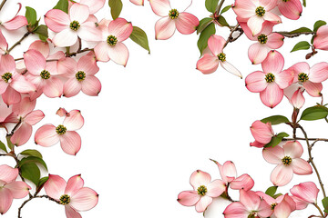 Decorative Frame Dogwood Blossoms isolated on white background