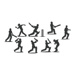 Cricket player, isolated vector silhouette, ink drawing. Cricket logo, Multiple images of a cricket player