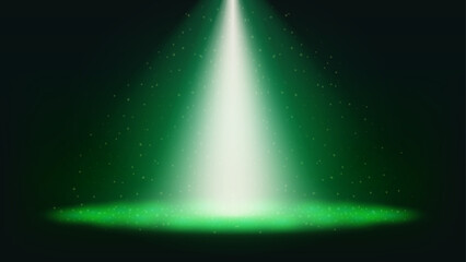 Cosmic Green Top Magic Banner Background with Spotlight, Beams, and Stars. Vector.