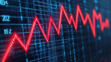 Declining Market Ticker with Falling Numbers and Downward Trending Red Arrows Depicting a Financial Market Crash or Economic Recession