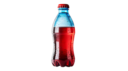 Plastic soda bottle isolated on cut out PNG or transparent background. Carbonated soft drink template mockup. High resolution photo realistic. Can be put logo, design. Drink to quench thirst.