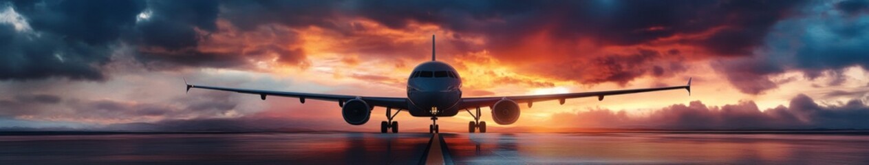Fototapeta na wymiar Sunset Grandeur: A Plane's Majestic Descent at Dusk, Embracing the Awe-Inspiring Beauty of Nature's Canvas in the Skies.