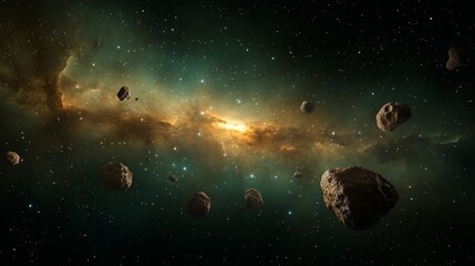 Naklejka premium The vast asteroid belt and massive rocks in deep space showcase the mystery and vastness of outer space, capturing the endless, cold, and silent beauty of the universe