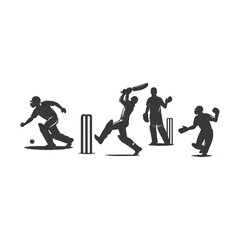 Cricket player, isolated vector silhouette, ink drawing. Cricket logo, Multiple images of a cricket player