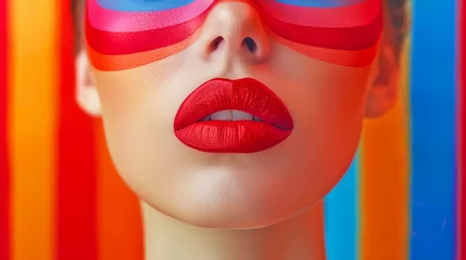 Fashion model is posing with rainbow makeup and a colorful background © Rajesh