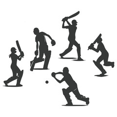 Cricket player, isolated vector silhouette, ink drawing. Cricket logo, Multiple images of a cricket player