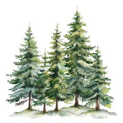 Fototapeta premium Watercolor painting of redwood trees in the woods, on isolated white background
