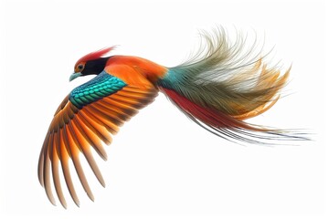 Obraz premium Golden pheasant flying with vibrant colors on white background