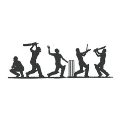 Cricket player, isolated vector silhouette, ink drawing. Cricket logo, Multiple images of a cricket player