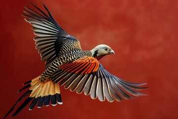 Obraz premium Beautiful golden pheasant flying with outstretched wings