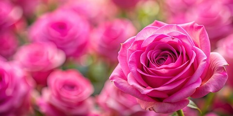 Obraz premium Bright pink roses background with a single pink rose in focus, pink, roses, background, floral, vibrant, beauty, bloom