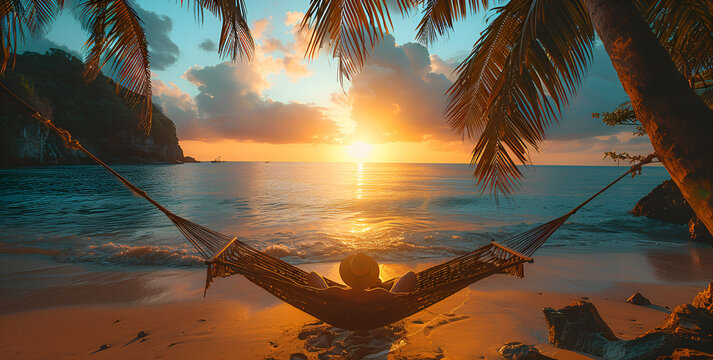 A Person Relaxing in a Hammock on the Beach