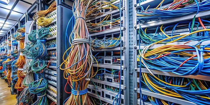 Messy network cables in a server room, server, room, network, cables, messy, data center, technology, internet