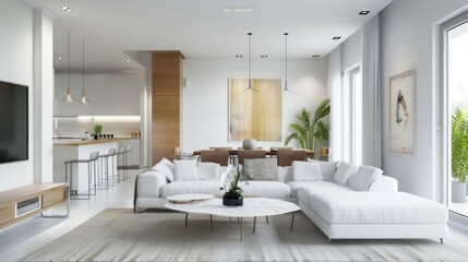 Modern Living Room with White Sofa and Abstract Art