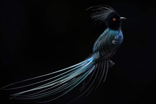 Long-tailed widowbird perched showing beautiful long tail feathers