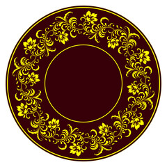 Traditional Slavic Ornament. Template floral border in traditional Old Slavic style.Traditional Slavic folk motif. Vector twig, flower. Round frame
