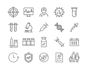 Vaccination Icons - Vector Line. Editable Stroke.