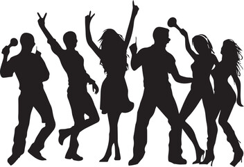 Silhouette of people dance party group on white background