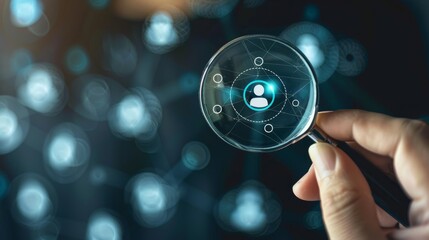 Know your customer (KYC) concept. Person use magnifying glass focus to identity verification system for Increase financial security and access personal financial data. Biometrics security 