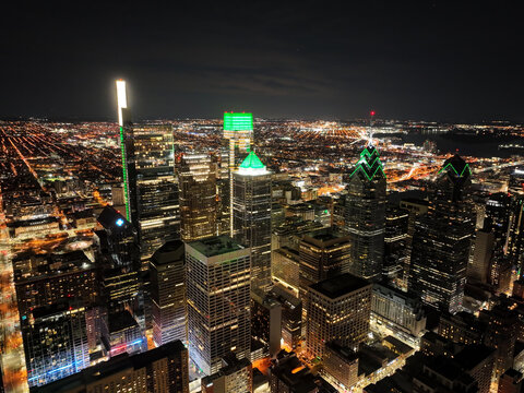 Aerial View of Center City Philadelphia at Night
