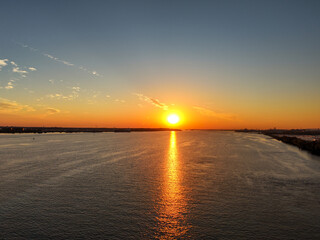 Aerial View of Sunset on the Delaware River Philadelphia
