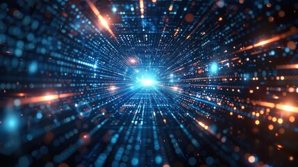 Obraz premium Abstract Digital Tunnel With Blue and Orange Lights