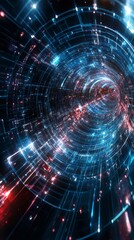 Obraz premium Futuristic Time Travel Concept: Abstract Technological Background with Clocks and Chronometry Elements. Innovative Blue Sci-Fi Design for Creative Marketing and Advertising. High-Tech Temporal Visuali